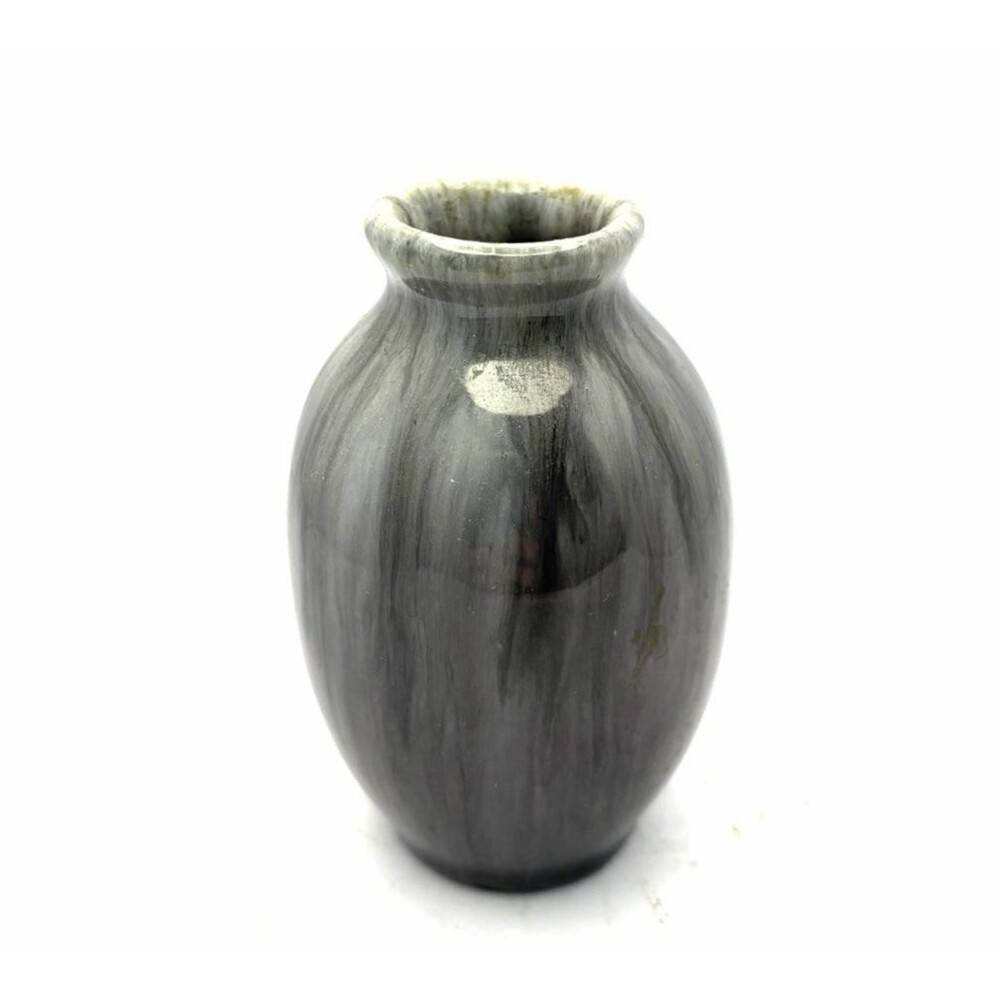 Vintage Agateware Vase Marbled Gray/White/ Black 3.5”